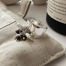 S925银韩版小众设计感复古串珠时髦个性指环韩版手工款首饰品批发