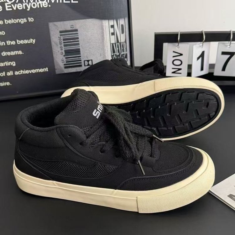 Zapatos de skate de primavera masculinos casuales versátiles zapatos de moda vino rojo ins nicho diseño sensación de pan patineta estilo americano High Street