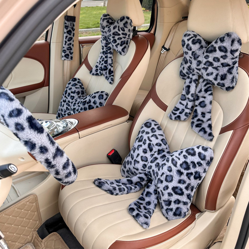 Winter New Product Car Headrest Neck Pillow Cross-Border Car Seat Cushion Leopard Print Car Decoration Lumbar Support