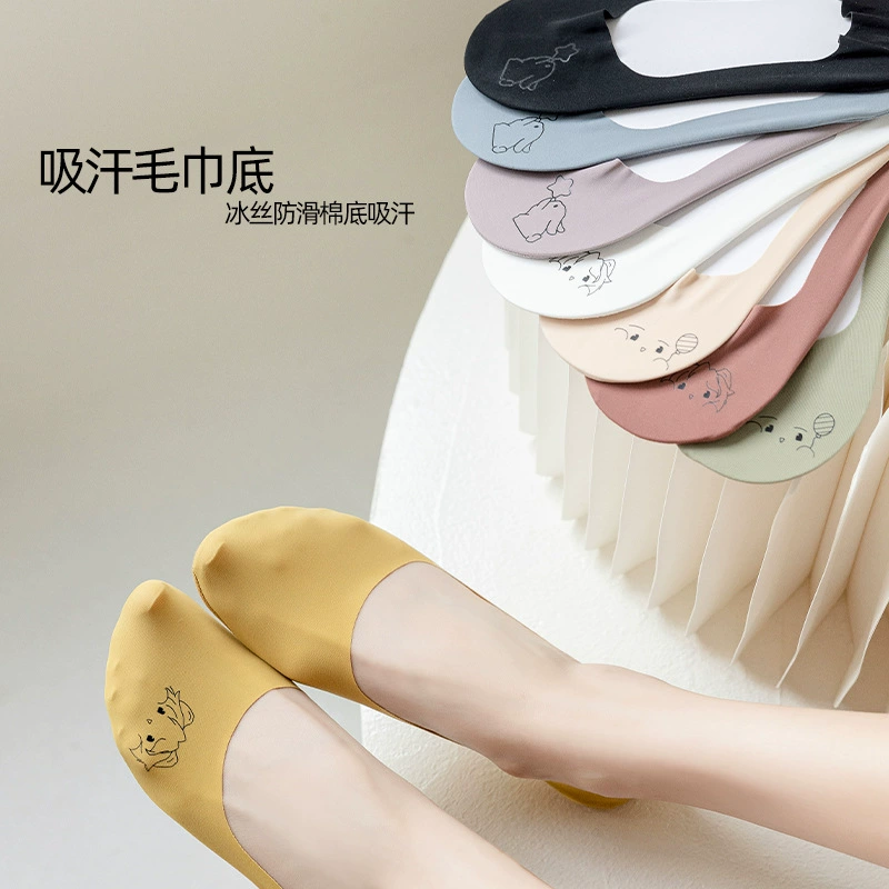 Женские невидимые носки до щиколотки с глубоким вырезом из ледяного шелка, летние хлопковые нижние носки из японского хлопка, силиконовые Нескользящие невидимые носки на нескользящей пятке