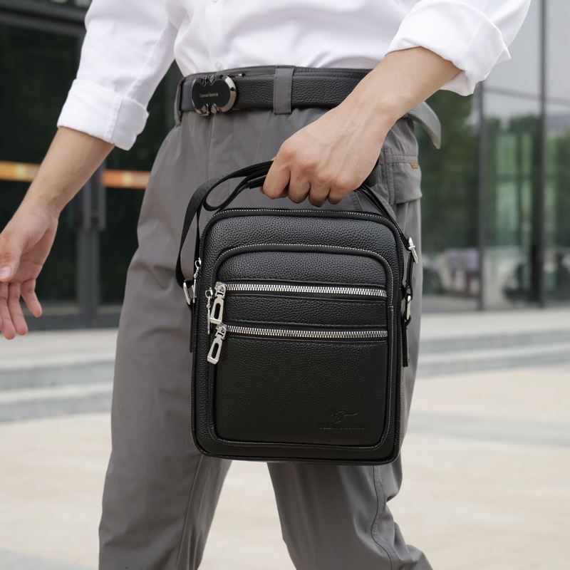 Bolso de hombro para hombre, mensajero de cuero, maletín informal compacto