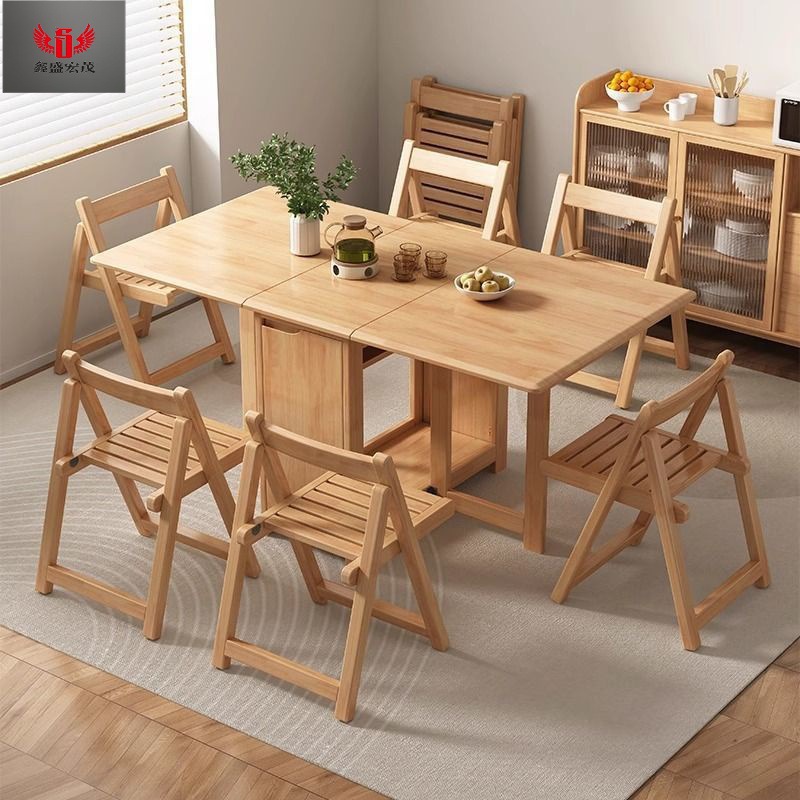 Mesa de comedor plegable de madera sólida, mesa de comedor rectangular simple, mesa de comedor retráctil y silla, mesa plegable moderna
