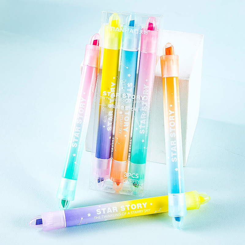 H273-3 PCs pluma fluorescente de dos colores de doble cabeza pluma de marcado de estudiante pluma de cuenta de mano que marca la pluma de marcado incorrecto que cubre el color que no cubre las palabras