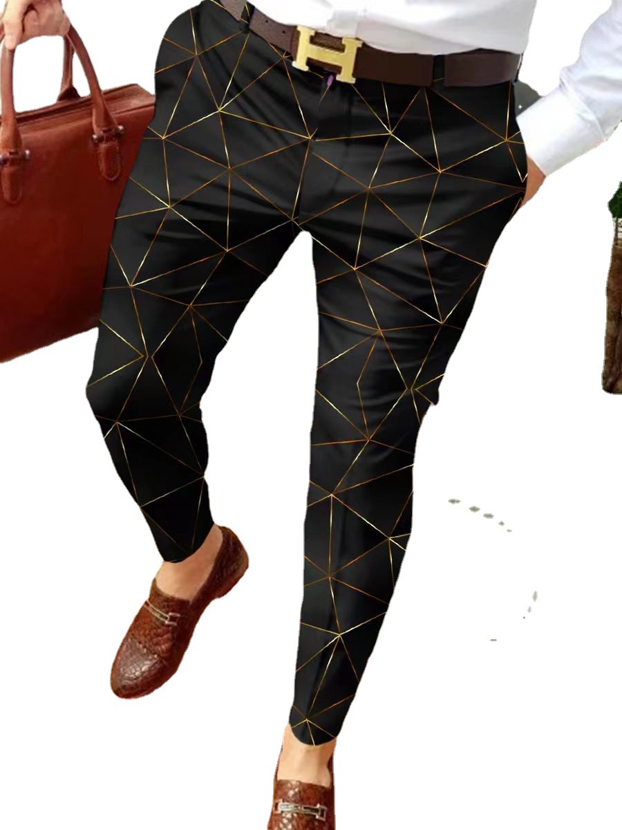 2023 estación independiente transfronteriza europea y americana nuevo patrón casual de los hombres impreso Mediados de cintura traje casual pantalones micro pantalones elásticos