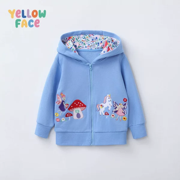 Autumn and Winter New European and American Creative Embroidered Children's Jacket Long-Sleeved Hooded Zipper Sweatshirt Cartoon Children's Sweatshirt Jacket