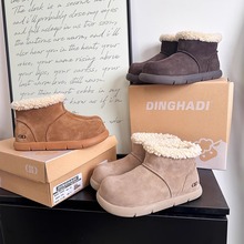 桑坡牛皮羊毛动态防水雪地靴女冬季加绒防寒保暖短筒丑萌土豆棉靴