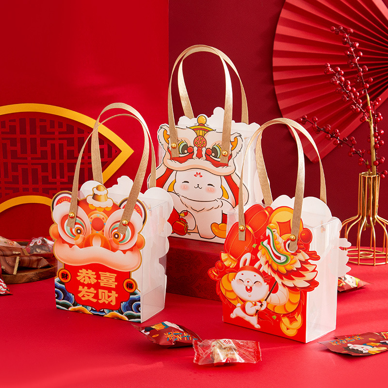 2024 gift box portable transparent candy chocolate packaging box cookie snowflake crisp nougat packaging box