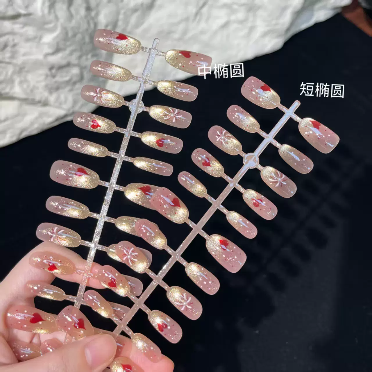 烟花珍珠穿戴甲度假风显白美甲贴带钻手工批发可拆卸批发