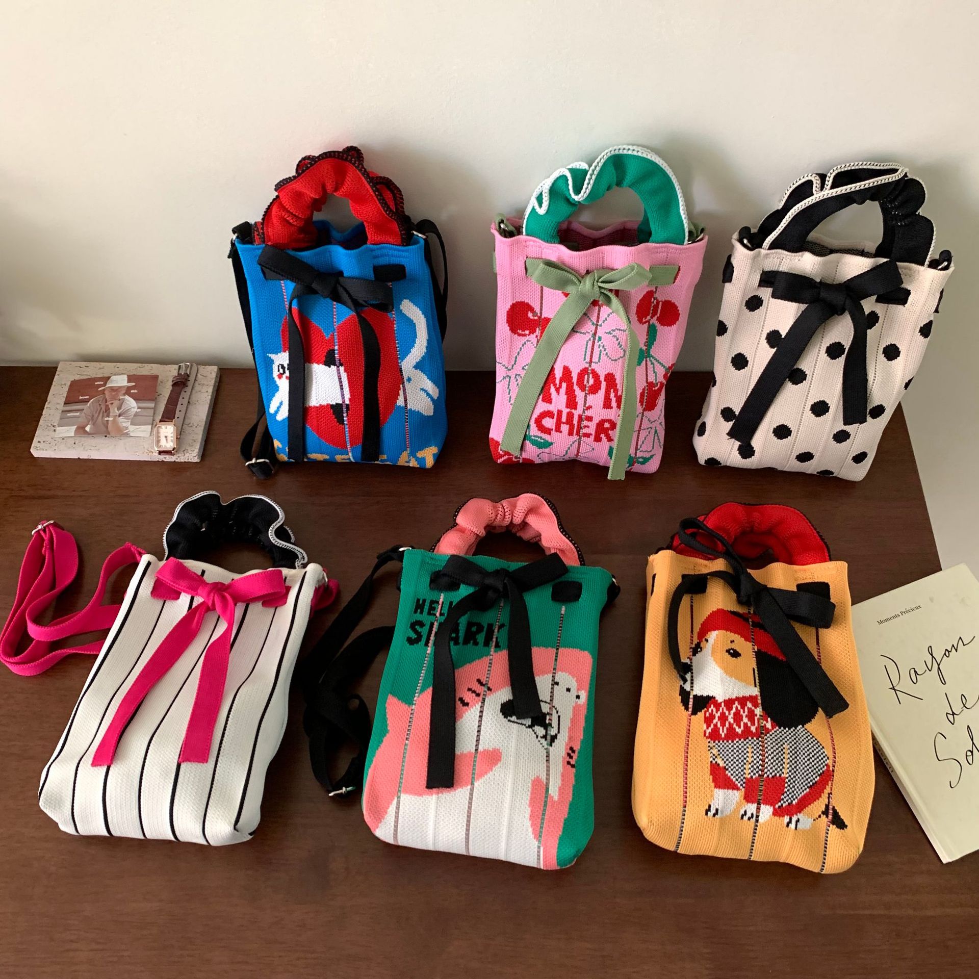 可爱猫咪针织包手提袋毛线编织包可爱猫咪手机包遛娃包小孩包钥匙