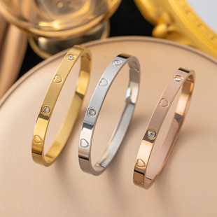 European and American titanium steel bracelet women's full diamond card home bracelet does not fade women's simple Joker hand jewelry design factory wholesale