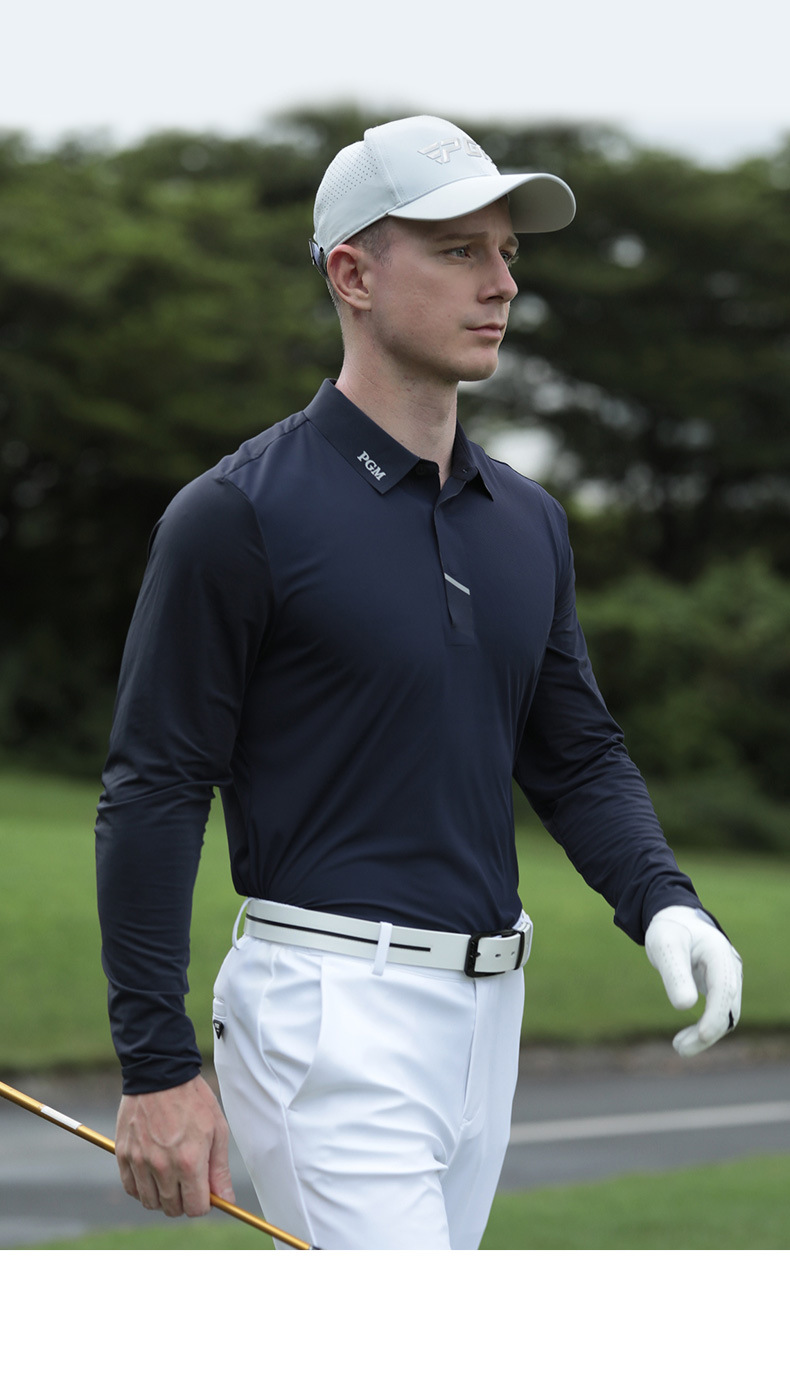 Áo polo golf nam dài tay cổ bẻ liền mạch PGM chất liệu co giãn cao — YF634-Áo màu trắng, KUZ167-Quần kaki, KUZ167-Quần Trắng, YF634-Áo màu xanh nước biển chi tiết 6