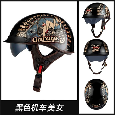 Motosiklet kaskı (dəbilqə) — retro Harley motorcycle half helmet - rw-15-bright-black-motorcycle-beauty-black-mirror-m