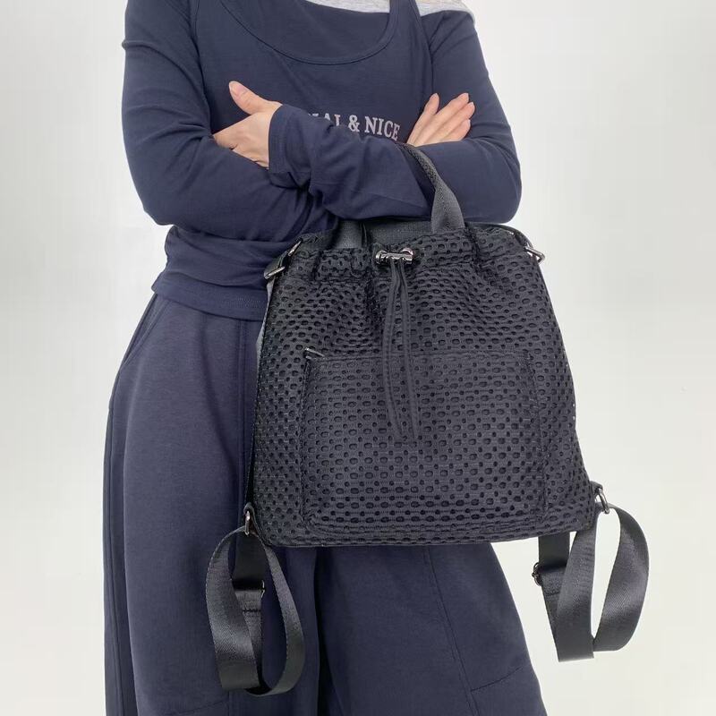 跨境专供女士时尚网面多口袋休闲双肩背包多功能大容量个性斜挎包|undefined