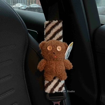 Authentic Minion Tim Bear Car Seat Belt Shoulder Cover Cute Car Decoration Car Couple Decoration (Seat belt shoulder pad) - time-bear-brown-and-white-pattern-shoulder-pads-1