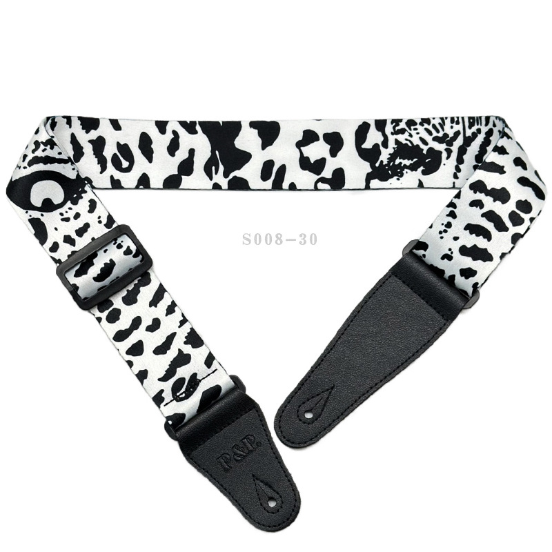 PP correa de la guitarra de impresión Super gruesa super suave blanco y negro Impresión de transferencia de calor popular correa de la guitarra eléctrica correa de la guitarra