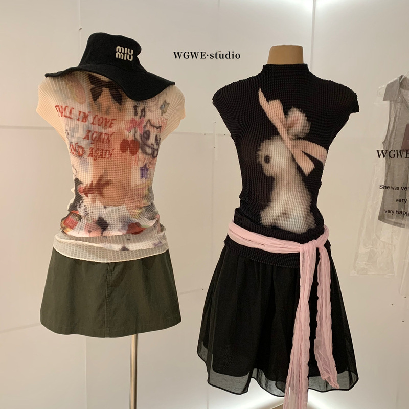 Wgwe10102 Guangzhou Shisanxing Women's Clothing 2026 Summer New Half-High Collar Printed Slim-Fit Short-Sleeve T-Shirt Top Wgwe10102 Guangzhou Shisanxing Women's Clothing 2026 Summer New Half-High Collar Printed Slim-Fit Short-Sleeve T-Shirt Top