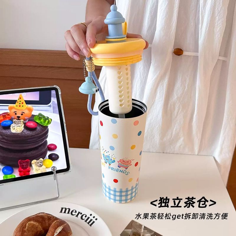 卡通大容量保温杯女生保冷不锈钢咖啡杯便携带茶仓高颜值吸管水杯|undefined