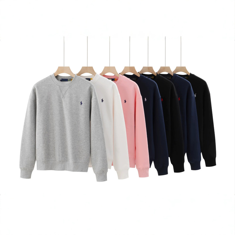 Cross-Border Autumn and Winter Style Loose Casual Round-Neck Sweatshirt Rl Pure Cotton Solid Color Sweatshirt Large Size Men's Fleece-Lined Warm Top Cross-Border Autumn and Winter Style Loose Casual Round-Neck Sweatshirt Rl Pure Cotton Solid Color Sweatshirt Large Size Men's Fleece-Lined Warm Top