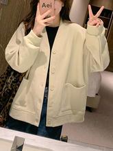 特大码V领薄款棒球服女胖mm300斤设计感小众宽松休闲披肩开衫卫衣