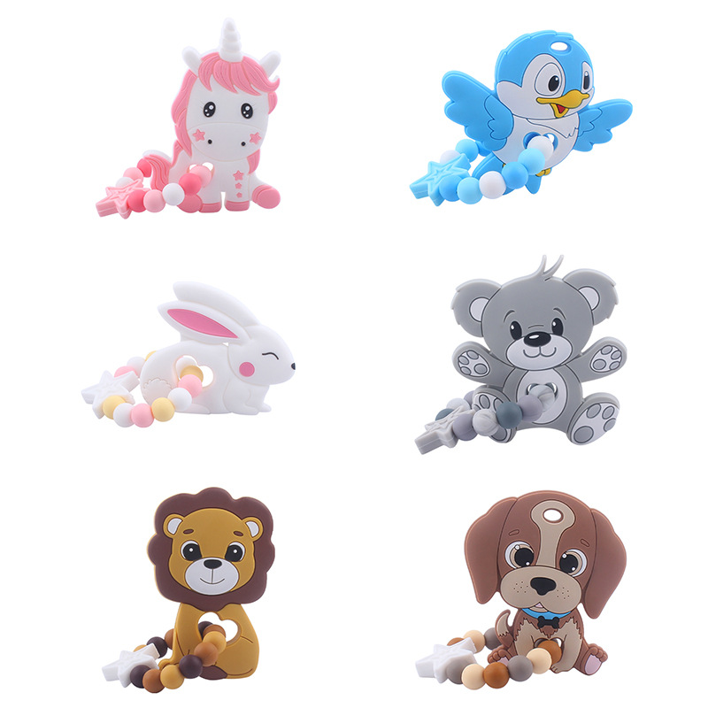 Suministros para bebés de dibujos animados animal León perro mordedor creativo bebé de silicona mordedura molar teether pulsera juguete