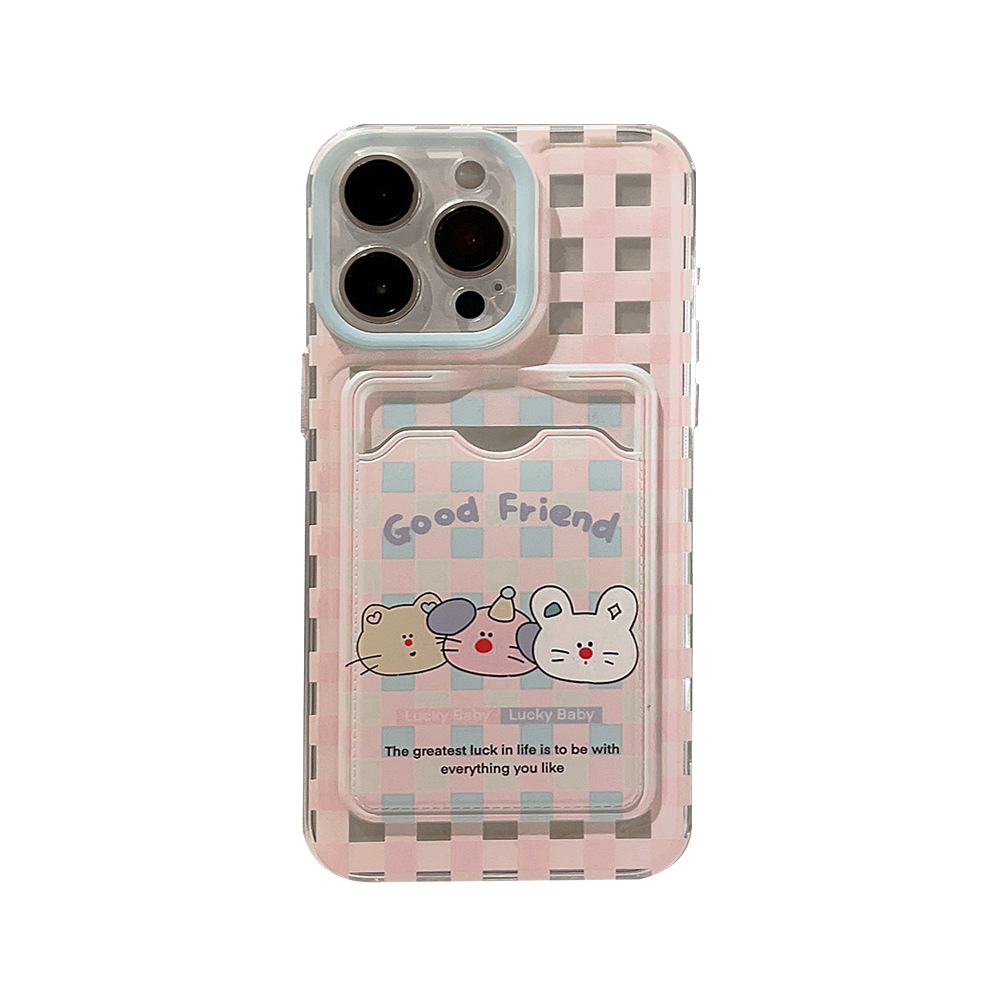 Estuche para tarjetas con diseño de cuadros rosas, lindo y moderno, compatible con la funda para teléfono móvil iPhone 15 Pro Max, 17, Apple 14, transparente, 11/16