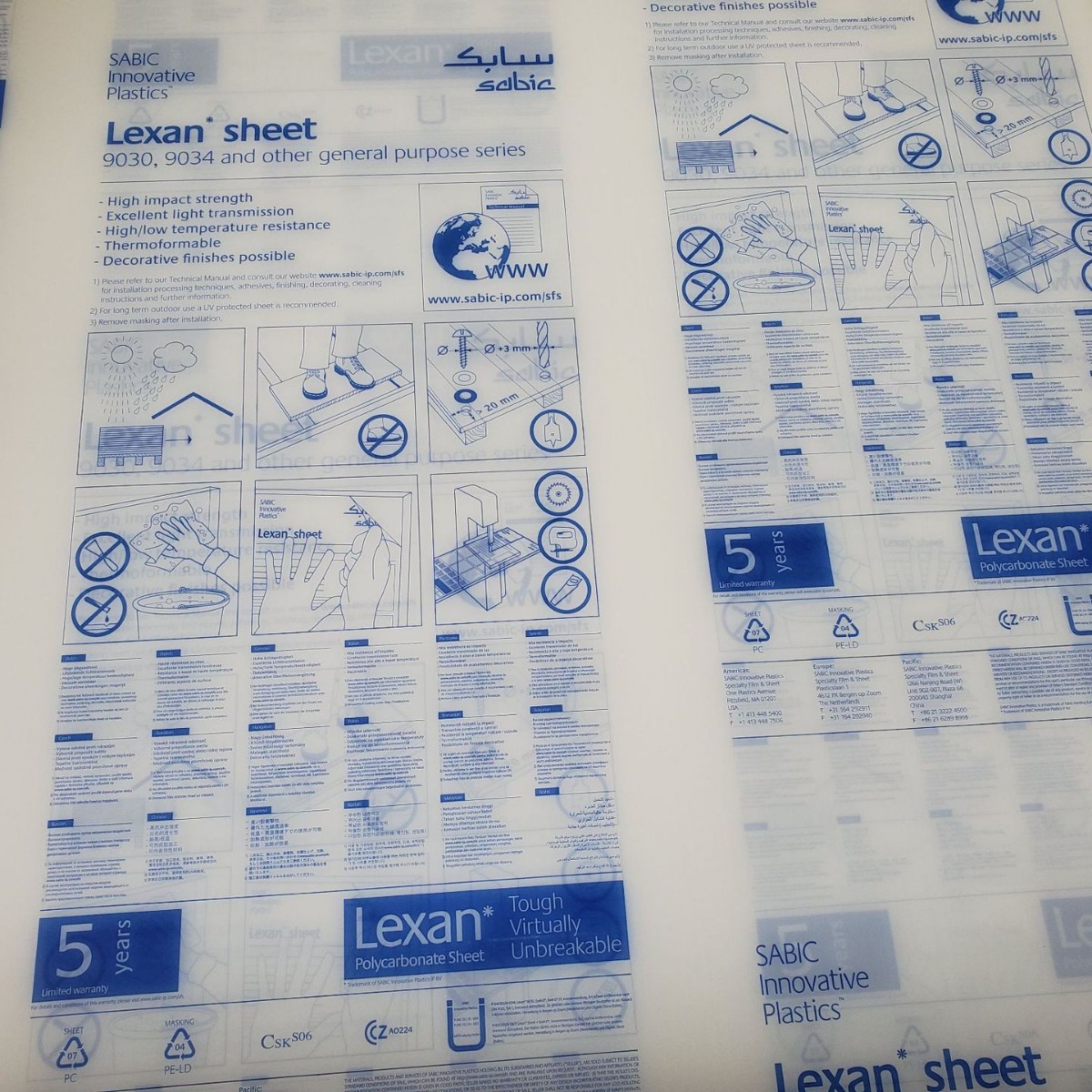 LEXAN 9030/9034/9034v SHEET pc板材 可切割可雕刻沙伯品牌经销