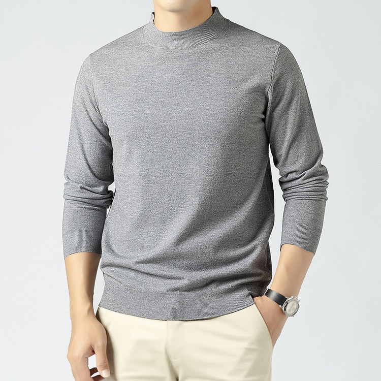 Cuello de media altura nuevo hombre de color sólido 16 agujas artesanía primavera y otoño tendencia de moda suéter de punto suave glutinoso