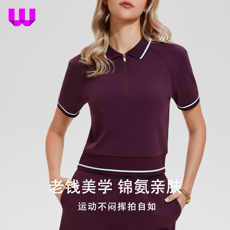 Sports T-Shirt for Women with a Turn-Down Collar, Half-Zip Short Sleeves, Golf and Tennis Wear, Cool-Touch Quick-Dry Tennis Top Sports T-Shirt for Women with a Turn-Down Collar, Half-Zip Short Sleeves, Golf and Tennis Wear, Cool-Touch Quick-Dry Tennis Top