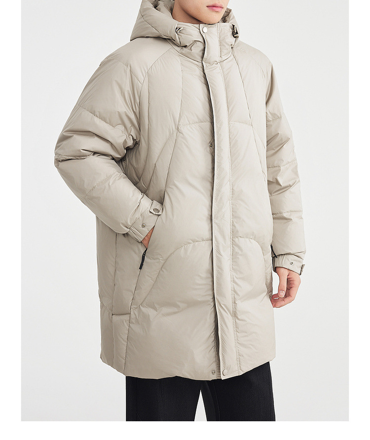 Áo khoác parka nam dáng dài có mũ trùm, tay raglan, chất liệu lông vũ chống gió — màu đen chi tiết 30