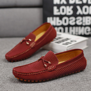 2025 British Style Men's Small Leather Shoes Cross-Border Large Size Slip-On Slip-Ons Summer and Autum Breathable Cut Out Bean Shoes