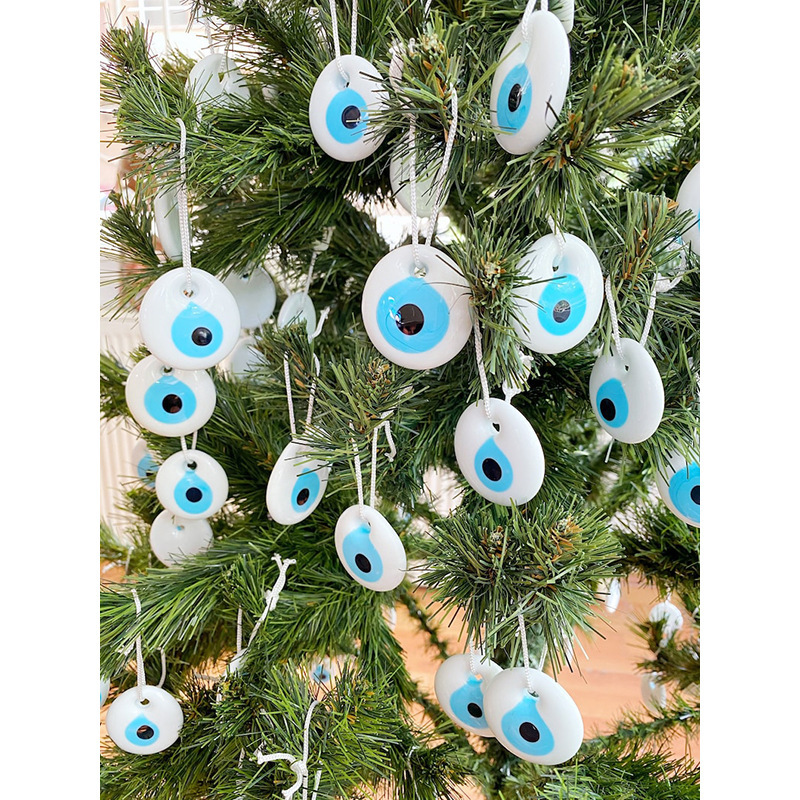 Handmade cotton rope Christmas tree pendant Turkish devil's eye pendant blue glass pendant cross-border foreign trade supply