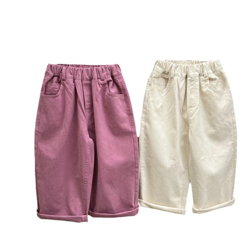 秋季儿童纯色直筒长裤欧美范男童女童棉布水洗长裤