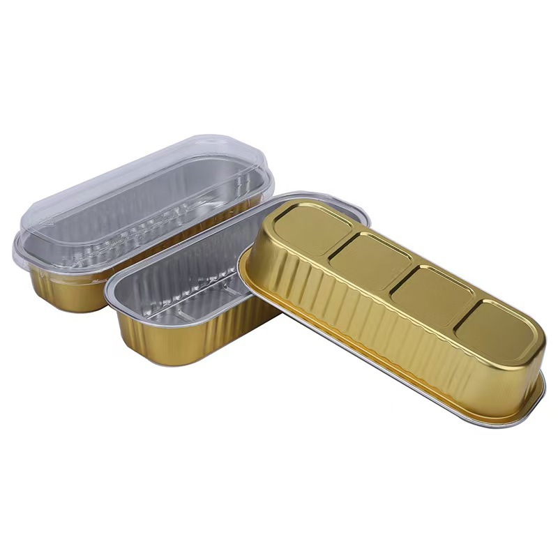 200ml cajas de aluminio de durian horneadas cajas de aluminio de tira larga cajas de papel de aluminio gruesas cajas de sushi rectangulares gruesas desechables