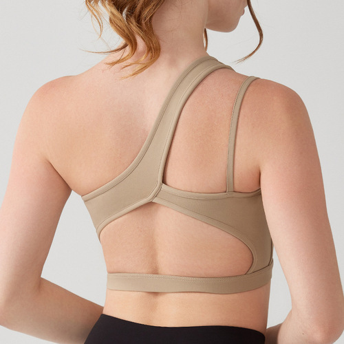 Oblique one-shoulder shock-proof yoga bra, cloud-like beautiful back sports bra, irregular shoulder straps, running fitness vest top