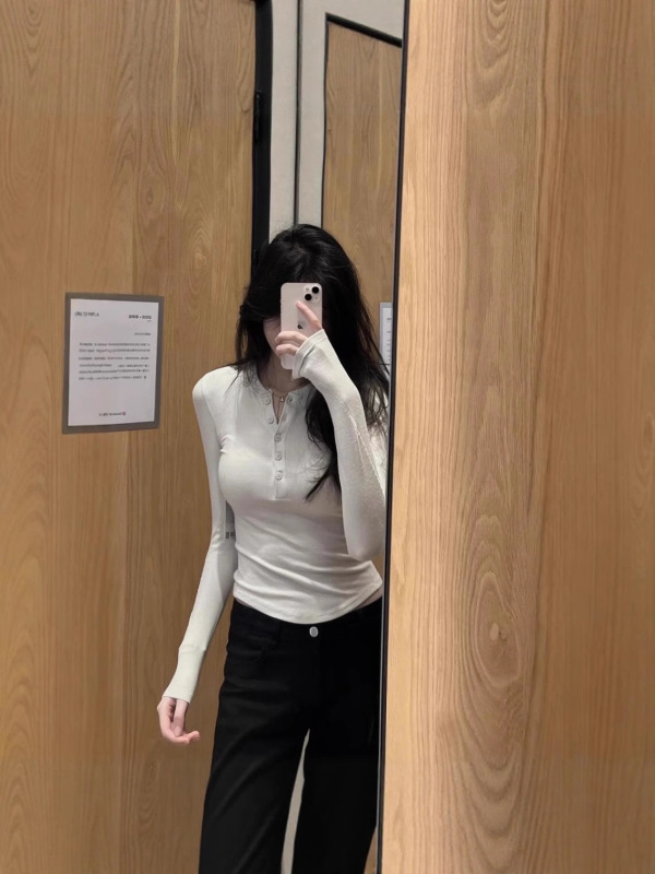 DoubleDV领织带复古撞色运动球衣长袖T恤女美式辣妹修身显瘦上衣|undefined