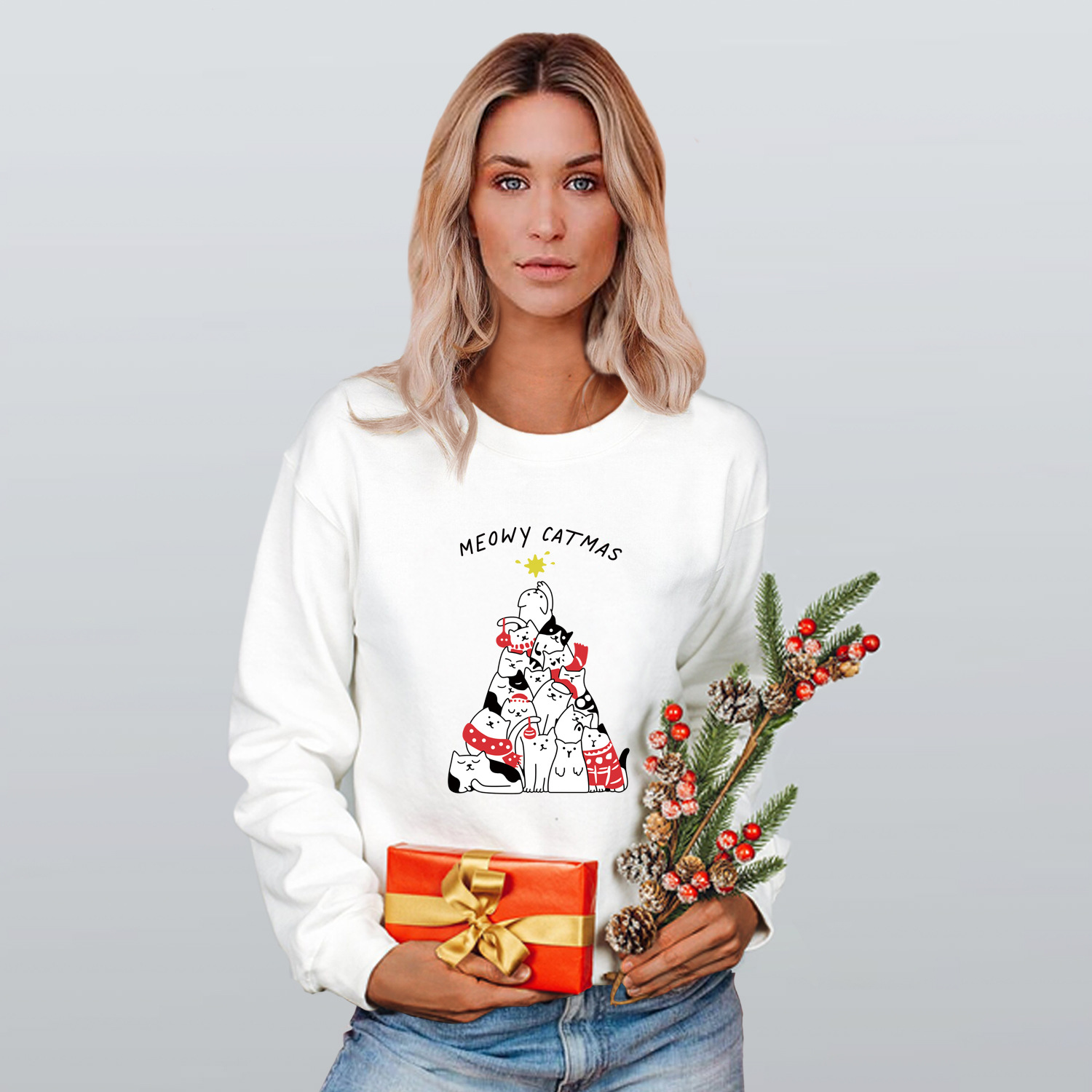 Christmas heat transfer round neck long-sleeved sweatshirt nihaostyles wholesale Christmas costumes NSMDF81523