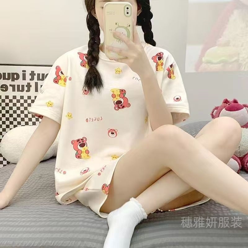 外贸pajamas跨境工厂直销短袖睡衣家居服女夏家居服卡通短裤套装|undefined