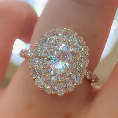 ish New AAA Oval Zircon Princess Ring European and American ebay Hot Sale Platinum Plated Pink Diamond Engagement Ring
