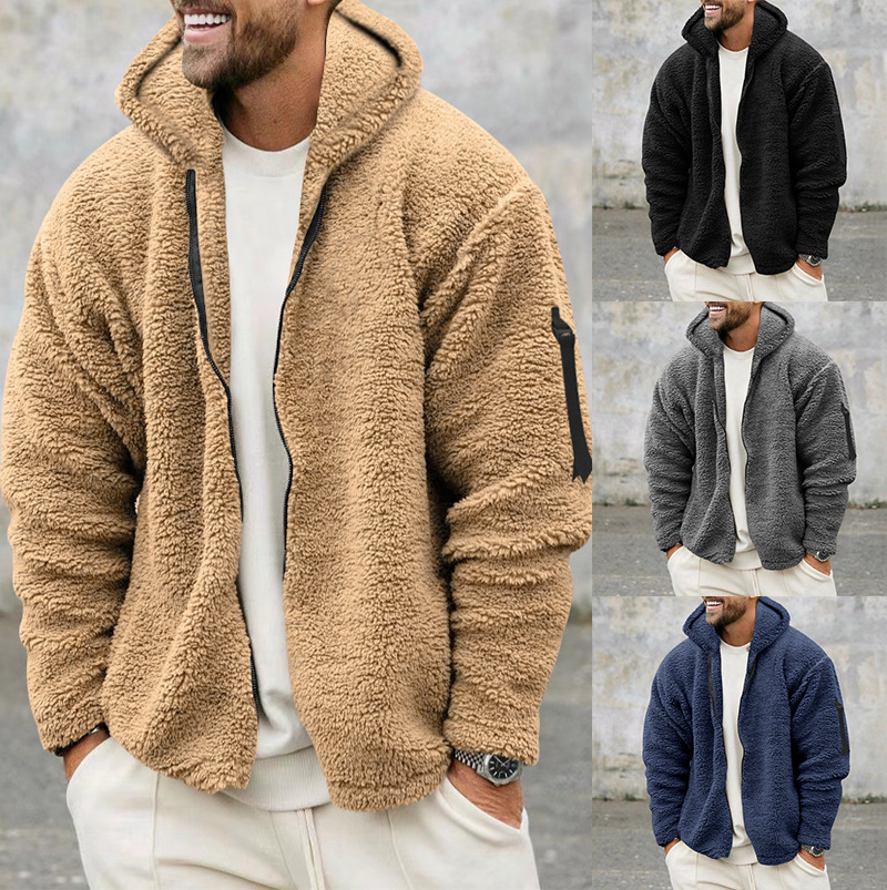 Men's Hooded Jacket Double Sided Arctic Velvet Warm Autumn Winter_voghion.com