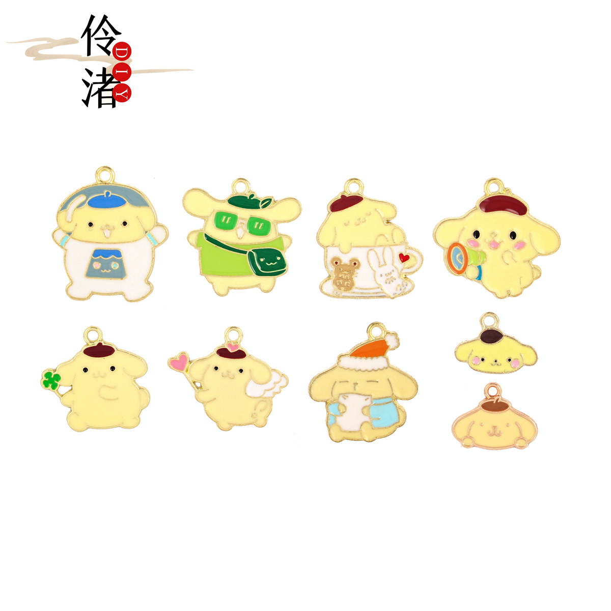 푸딩 개 합금 드롭 오일 쥬얼리 액세서리 팔찌 귀걸이 펜던트 키 체인 휴대 전화 체인 DIY 수제 재료