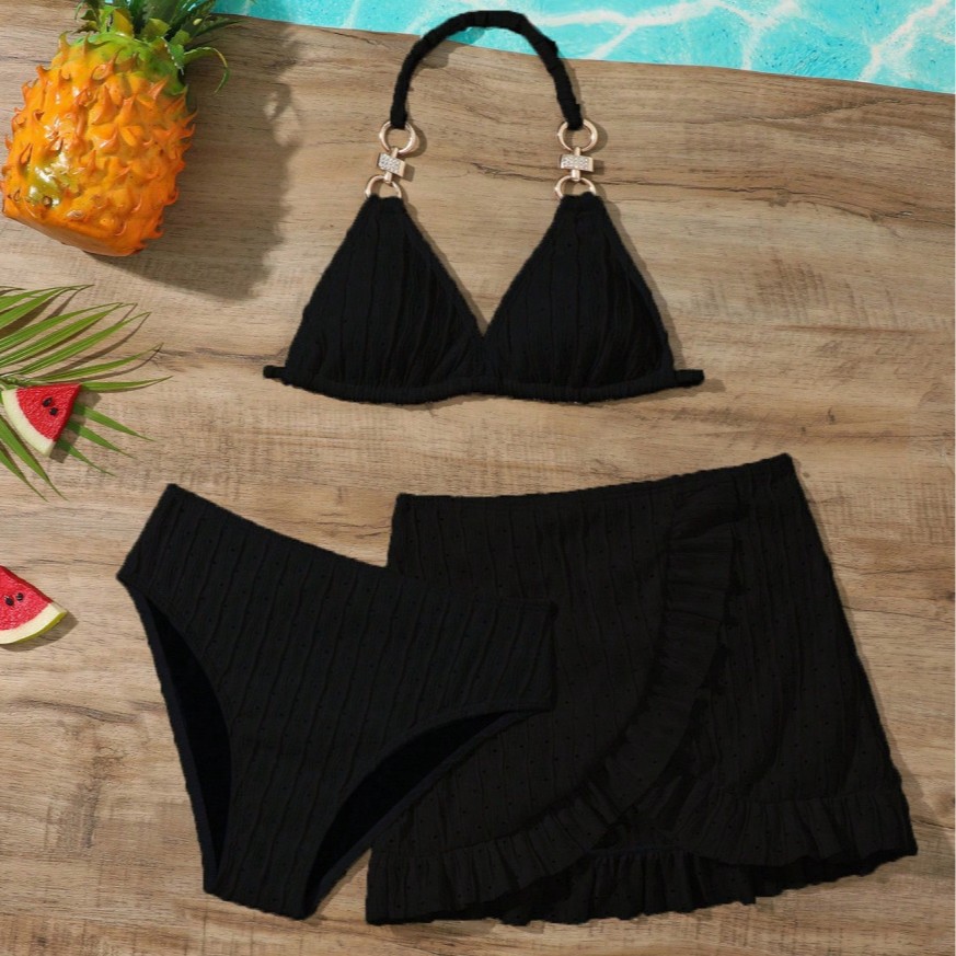 Mother & Kids Girls' Three Piece Bikini Swimsuit Set Big Girl Beach Dress Swimwear For Toddler Girls Ages 3-7_voghion.com
