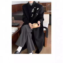 现高级感双面羊毛大衣女羊毛秋冬气质新中式国风刺绣毛呢外套