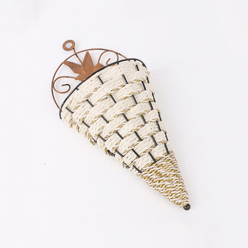 Wall-mounted simulated flower basket ornaments vase triangular iron art rattan flower basket wall-mounted plant pothos wall living room decoration