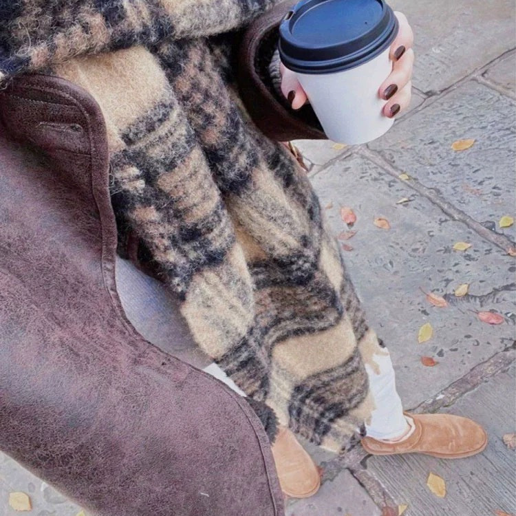 Women's Winter Checked Scarf Thickened Imitation Cashmere Shawl_voghion.com