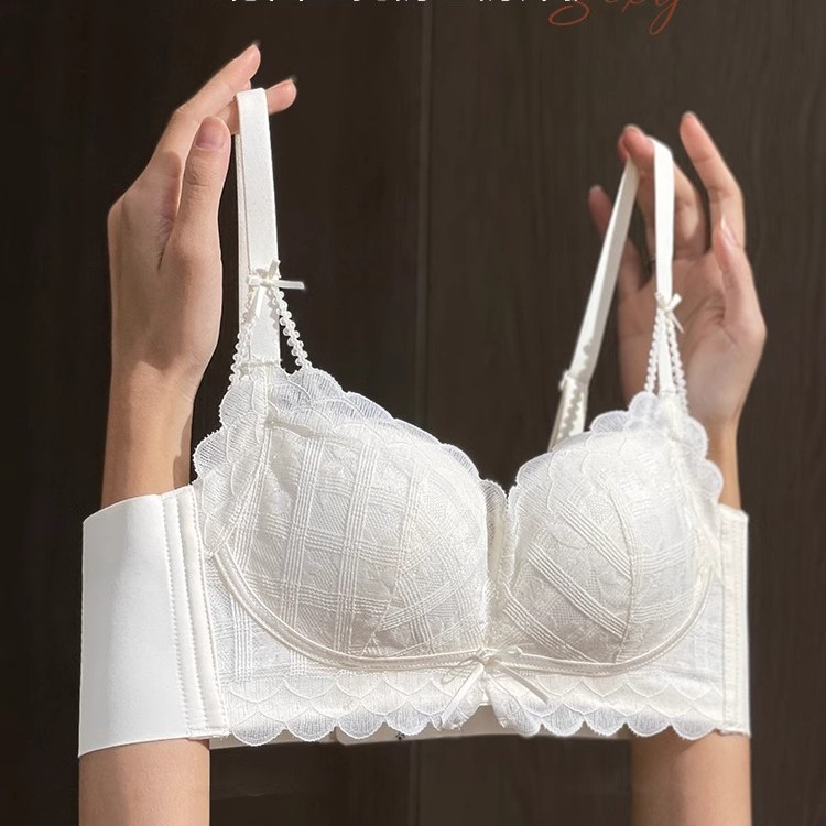 Y8089 Encaje dulce y sexy sin anillo de acero, algodón modal con sentido de la nube, ropa interior de recolección de pechos pequeños, cubierta de sujetador ajustable