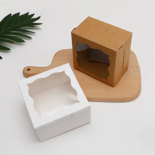 外贸牛皮白色甜品盒烘培饼干糕点糖果透明开窗法式包装盒批发
