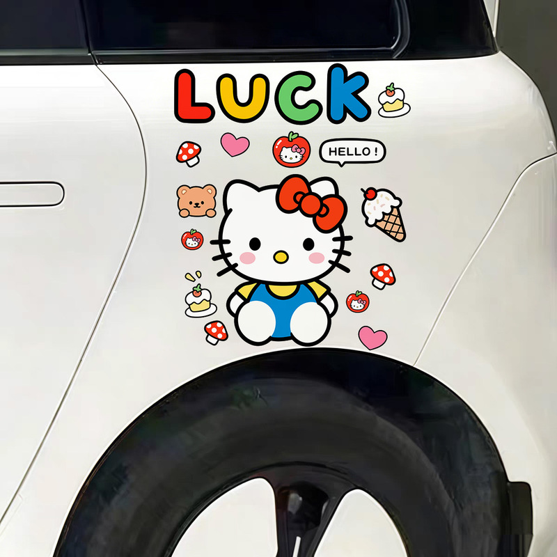 Cute KT cat electric car sticker, personalized creative sticker for bathroom, kitchen glass door, trash can decoration sticker