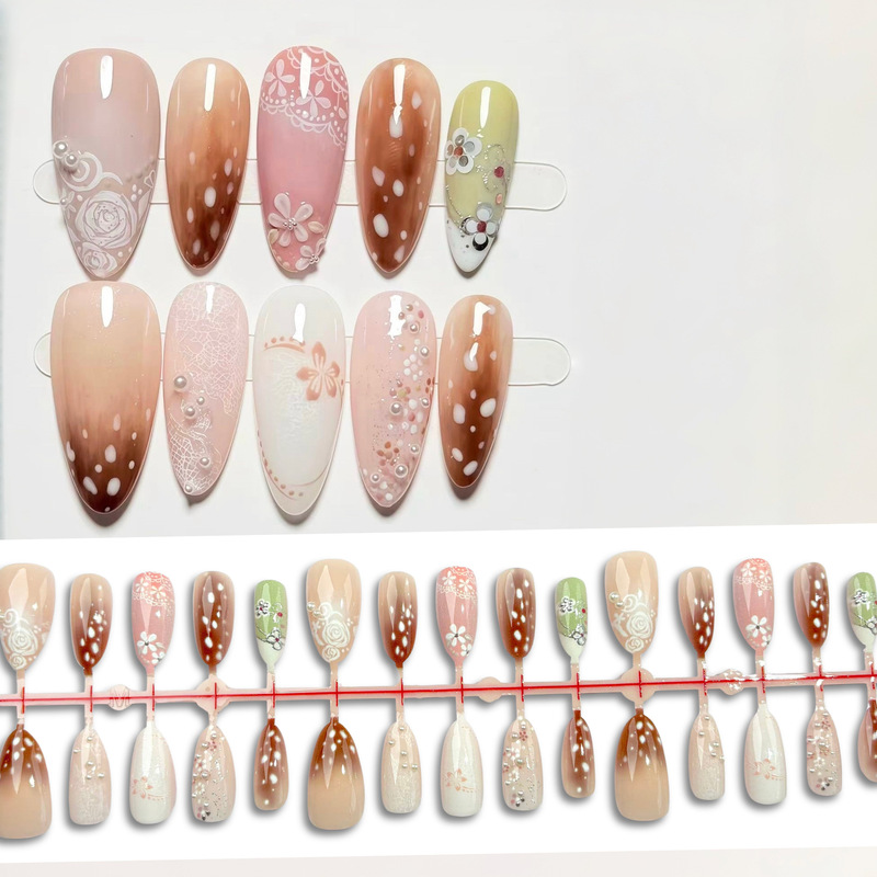 Early autumn popular item: deer-themed, atmospheric press-on nails for cross-border European and American markets, almond-shaped with gold-plated small flowers, ins-style nail patches Early autumn popular item: deer-themed, atmospheric press-on nails for cross-border European and American markets, almond-shaped with gold-plated small flowers, ins-style nail patches