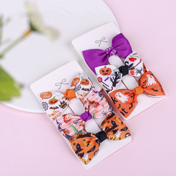 13g Weight Hair Accessories Classification Halloween Festival Bow Knot Pattern Kid'S Gender Fashion Style Halloween Children's Bow Hairpin Three-piece Set Wholesale Nihaojewelry 7
