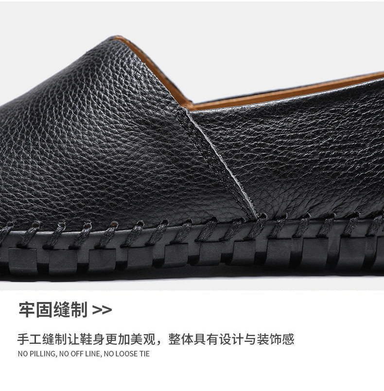 Giày lười nam da bò lớp đầu cỡ lớn, kiểu slip-on mũi tròn, đế bệt — 955 Trắng đục lỗ, 955 lỗ màu nâu, 955 lỗ màu đen, 955 màu xanh lam chi tiết 6